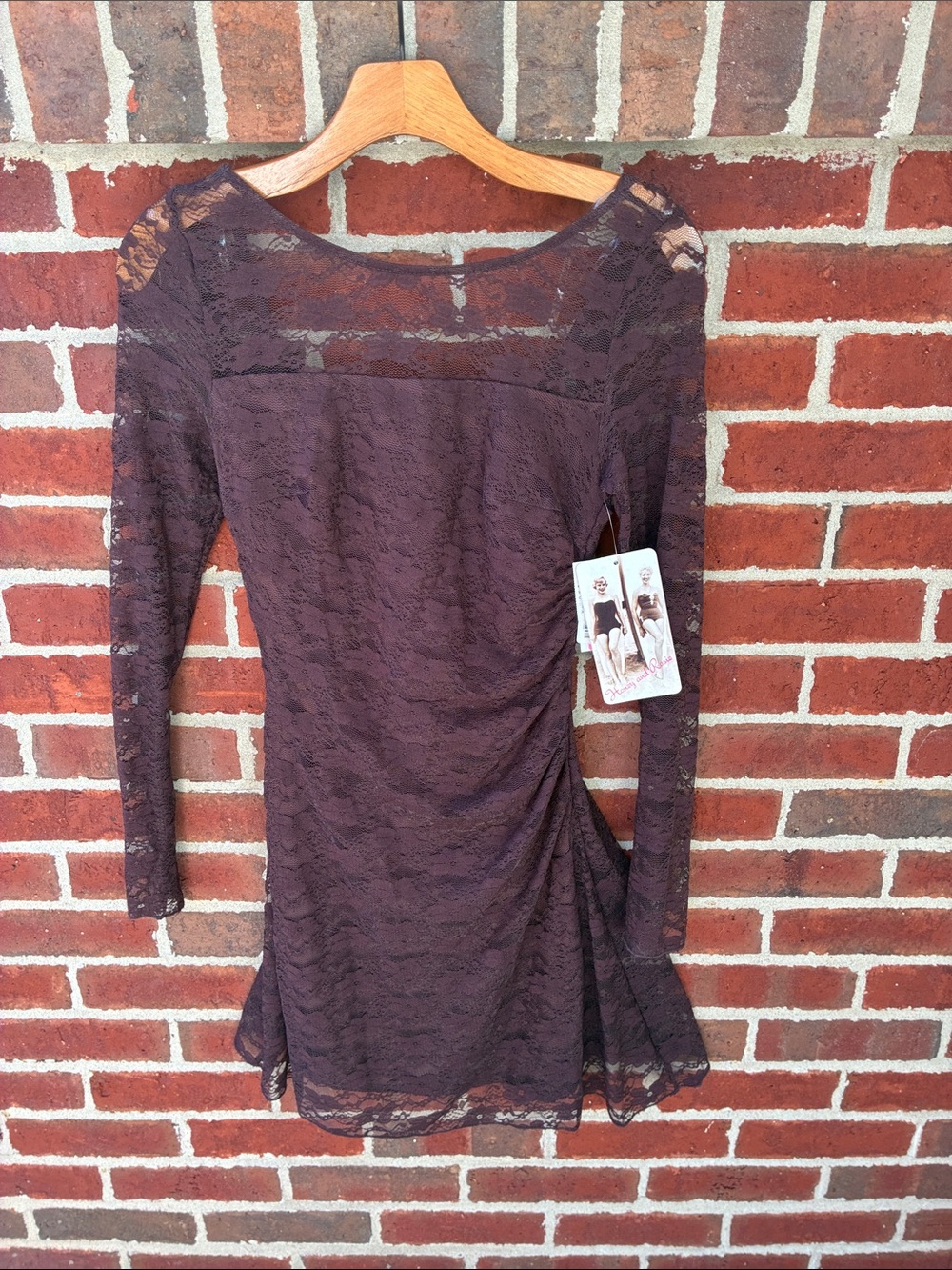 Women's Lace Long-Sleeve Dress in Deep Brown